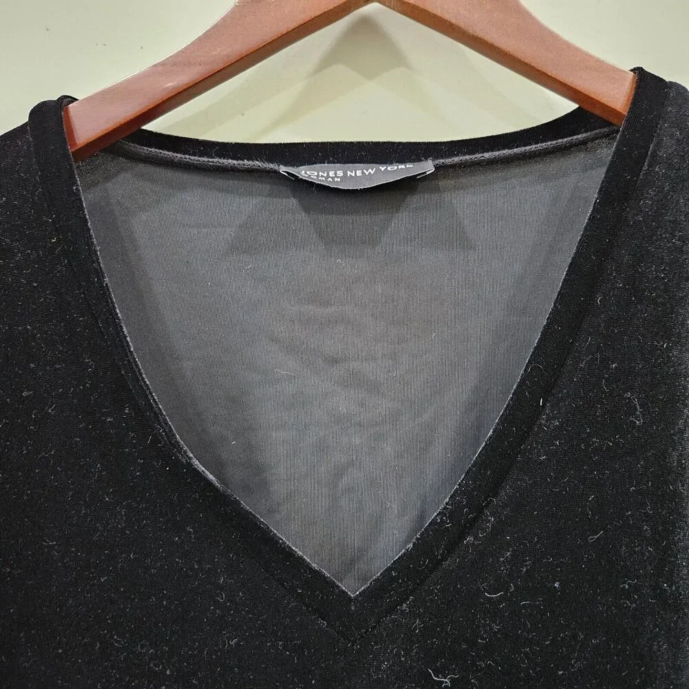 Jones New York Womens Whimsygoth Velvet Top Plus Size Black Office Witchy Grunge - Picture 3 of 10